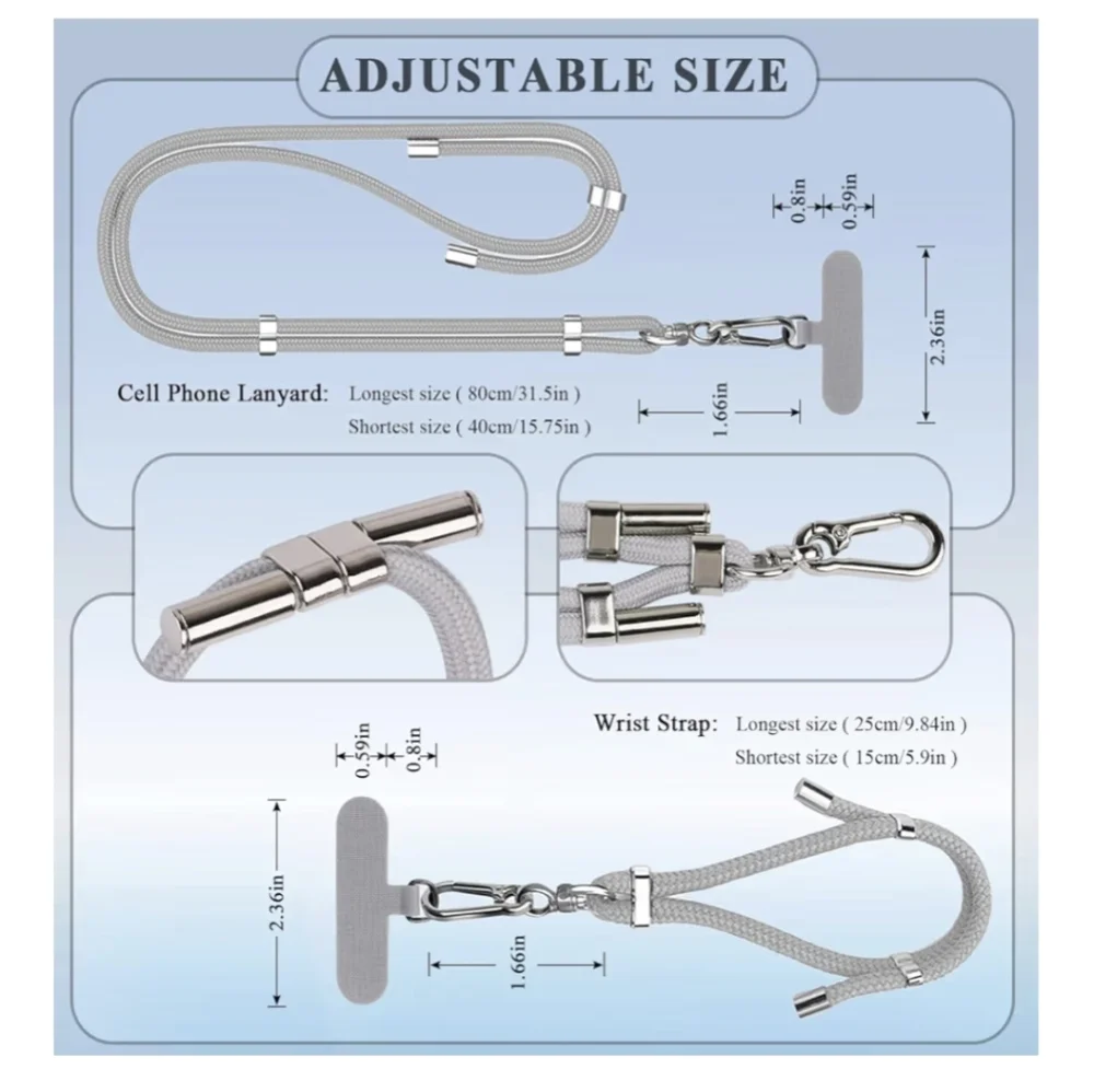 Adjustable Gray Lanyard Set with Pouch